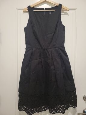 White House Black Market Black Sleeveless Midi Dress with Eyelet Hem